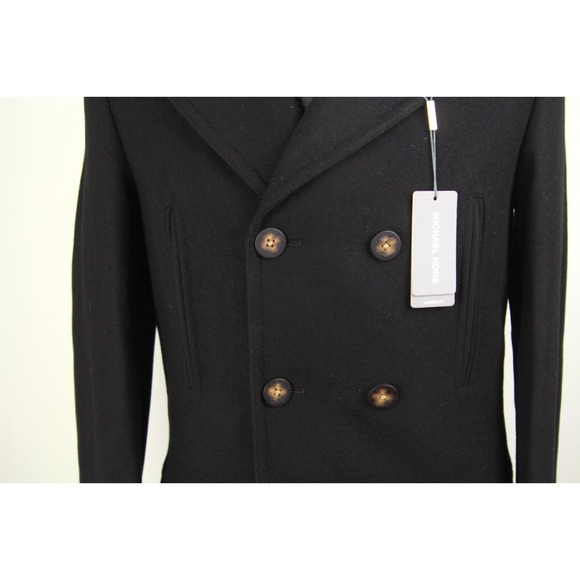 Michael Kors Mens Classic fit Double Breasted Peacoat Coat 48R Black E121842 - Picture 6 of 14